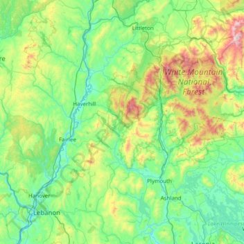 Mappa topografica Grafton County, altitudine, rilievo