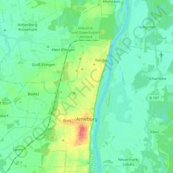 Mappa topografica Arneburg, altitudine, rilievo