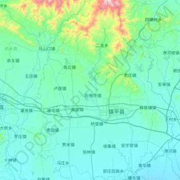 Mappa topografica 镇平县, altitudine, rilievo