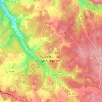 Mappa topografica Saint-Romain-de-Monpazier, altitudine, rilievo