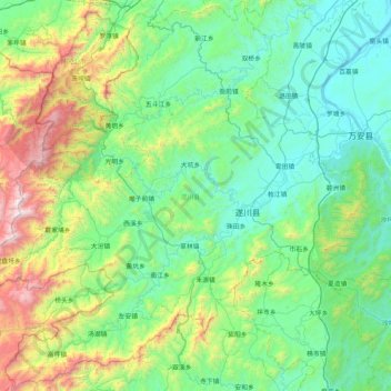 Mappa topografica 遂川县, altitudine, rilievo