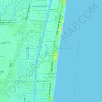 Mappa topografica Lauderdale-by-the-Sea, altitudine, rilievo