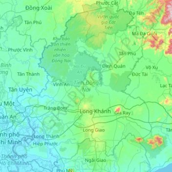 Mappa topografica Đồng Nai Province, altitudine, rilievo