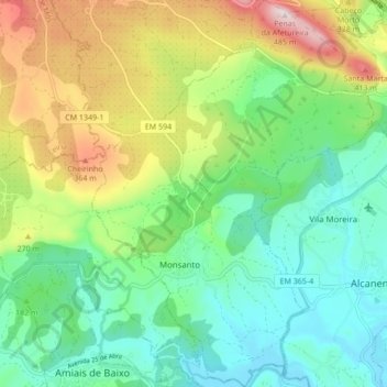 Mappa topografica Monsanto, altitudine, rilievo