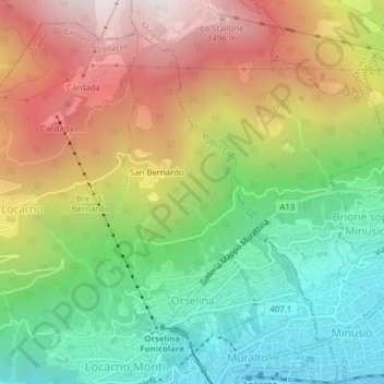 Mappa topografica Orselina, altitudine, rilievo