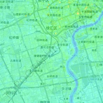 Mappa topografica 徐汇区, altitudine, rilievo