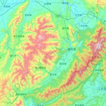 Mappa topografica 灌阳县, altitudine, rilievo
