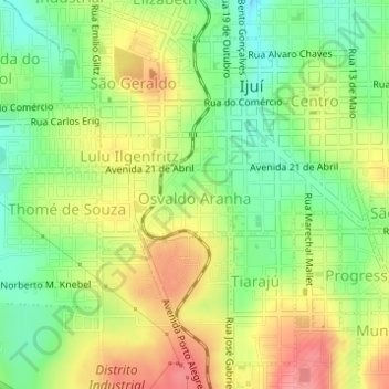 Mappa topografica Osvaldo Aranha, altitudine, rilievo