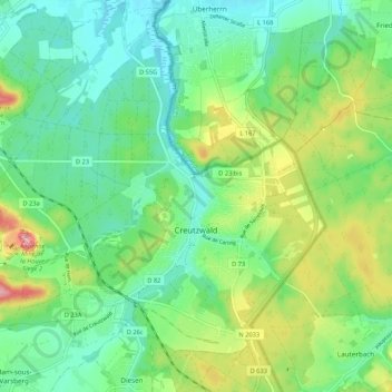 Mappa topografica Creutzwald, altitudine, rilievo