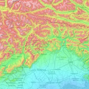 Mappa topografica Alpi Carniche, altitudine, rilievo