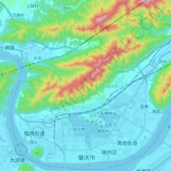 Mappa topografica 端州区, altitudine, rilievo