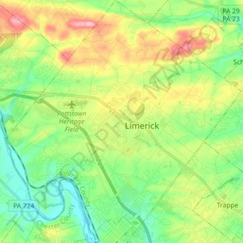 Mappa topografica Limerick Township, altitudine, rilievo