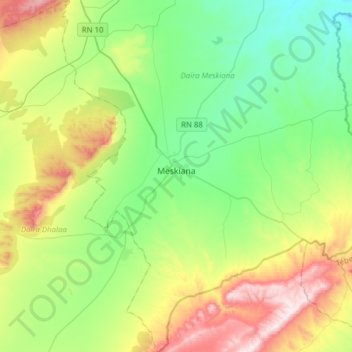 Mappa topografica Meskiana, altitudine, rilievo