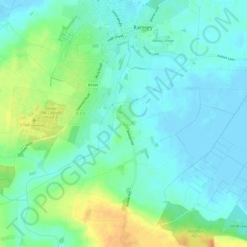 Mappa topografica Bury, altitudine, rilievo