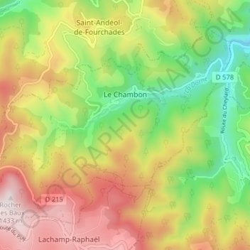 Mappa topografica Le Chambon, altitudine, rilievo