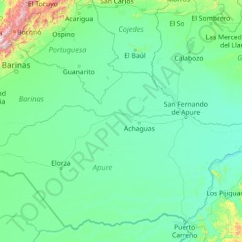 Mappa topografica Río Apure, altitudine, rilievo