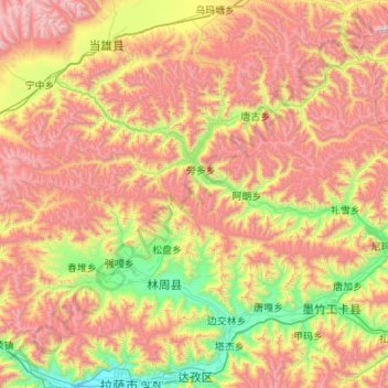 Mappa topografica 林周县, altitudine, rilievo