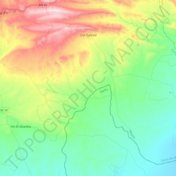 Mappa topografica Sidi Damed, altitudine, rilievo