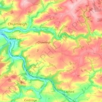 Mappa topografica Chawleigh, altitudine, rilievo