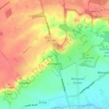 Mappa topografica Arrington, altitudine, rilievo