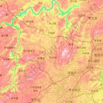 Mappa topografica 清镇市, altitudine, rilievo
