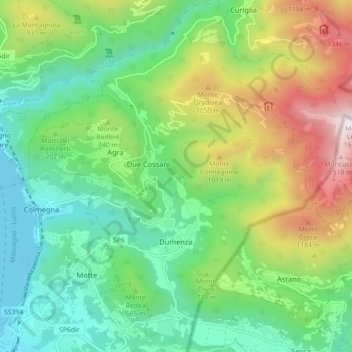Mappa topografica Dumenza, altitudine, rilievo