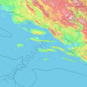 Mappa topografica Split-Dalmatia County, altitudine, rilievo