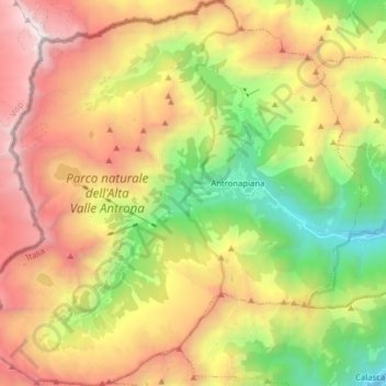 Mappa topografica Antrona Schieranco, altitudine, rilievo