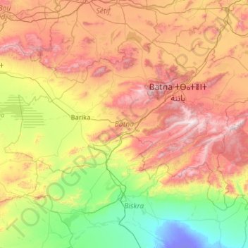 Mappa topografica Batna, altitudine, rilievo