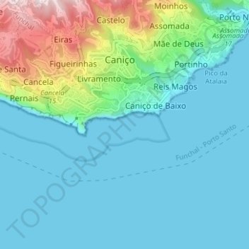 Mappa topografica Reserva Natural Parcial do Garajau, altitudine, rilievo