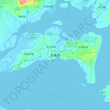 Mappa topografica 东海岛, altitudine, rilievo