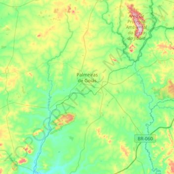 Mappa topografica Palmeiras de Goiás, altitudine, rilievo