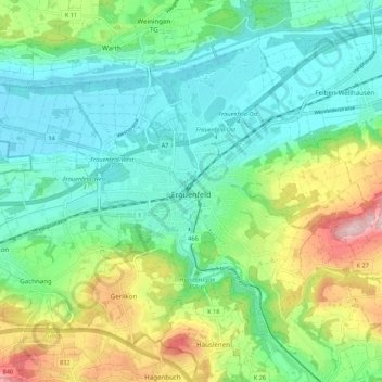 Mappa topografica Frauenfeld, altitudine, rilievo