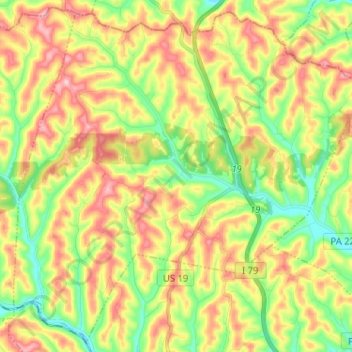 Mappa topografica Washington Township, altitudine, rilievo