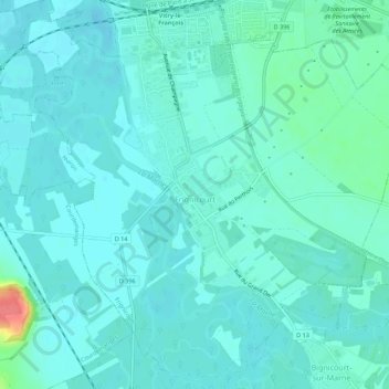 Mappa topografica Frignicourt, altitudine, rilievo