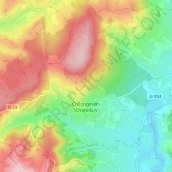 Mappa topografica Collonge-en-Charollais, altitudine, rilievo