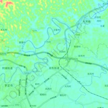 Mappa topografica 双东街道, altitudine, rilievo