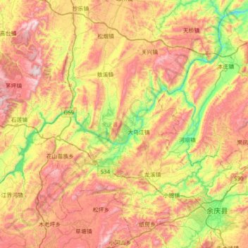 Mappa topografica 余庆县, altitudine, rilievo