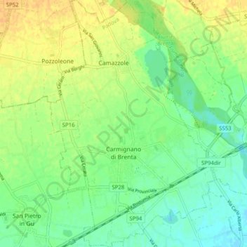 Mappa topografica Carmignano di Brenta, altitudine, rilievo