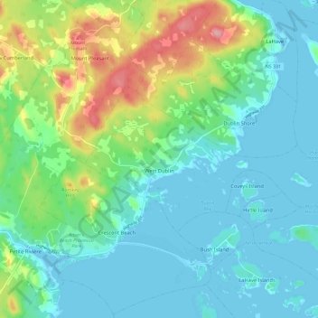 Mappa topografica West Dublin, altitudine, rilievo