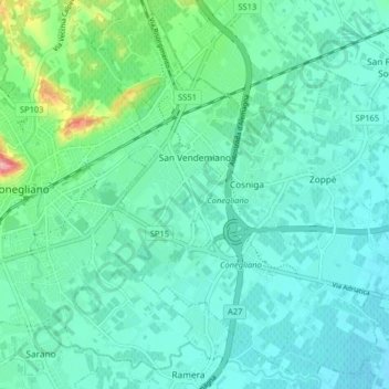 Mappa topografica San Vendemiano, altitudine, rilievo
