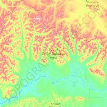 Mappa topografica Kobuk Valley National Park, altitudine, rilievo