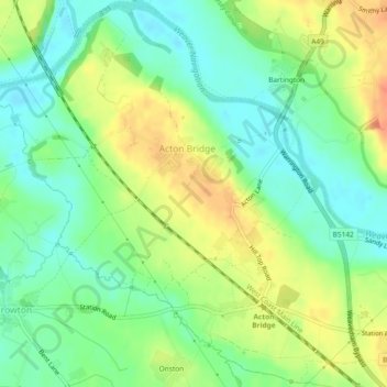 Mappa topografica Acton Bridge, altitudine, rilievo