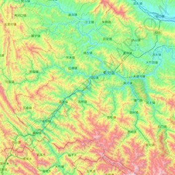 Mappa topografica 紫阳县, altitudine, rilievo