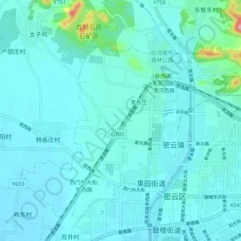 Mappa topografica 密云镇, altitudine, rilievo