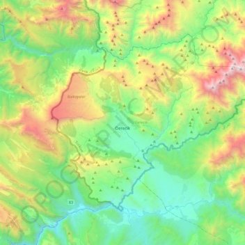 Mappa topografica Derecik, altitudine, rilievo