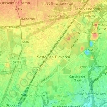 Mappa topografica Sesto San Giovanni, altitudine, rilievo