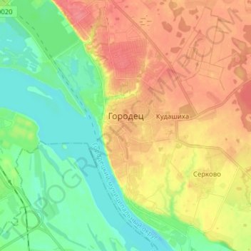 Mappa topografica Городец, altitudine, rilievo