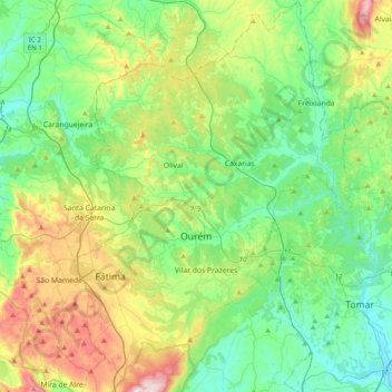 Mappa topografica Ourém, altitudine, rilievo