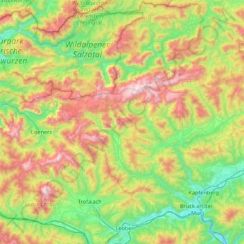 Mappa topografica Hochschwab, altitudine, rilievo